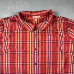 Woman Within Red Plaid Short Sleeve Button Down Shirt Plus Size 3X 30/32